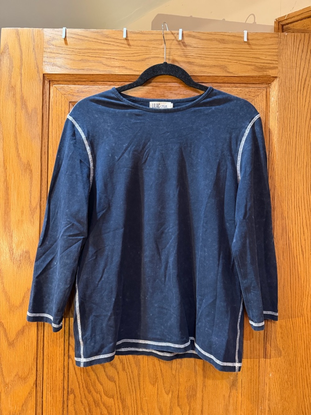VTG Lilac Crew Navy Blue 3/4 Sleeve Top